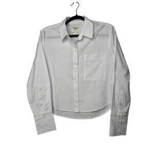 Abercrombie & Fitch Womens Button Up Long Sleeve White Cropped Blouse SZ S NEW